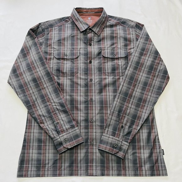 Kuhl Shirt Mens Medium Gray Plaid Flannel Long Sleeve Button Up Chest Pocket - Picture 1 of 14